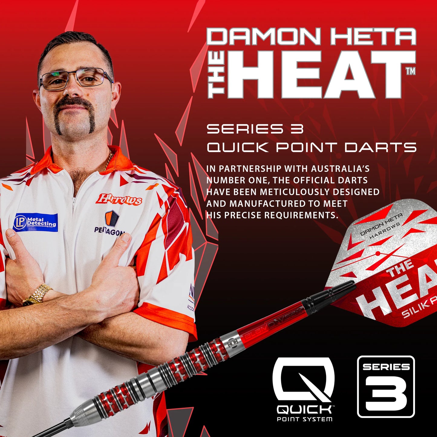 Damon Heta 90% Series 3 Quick Point Darts - Signed box