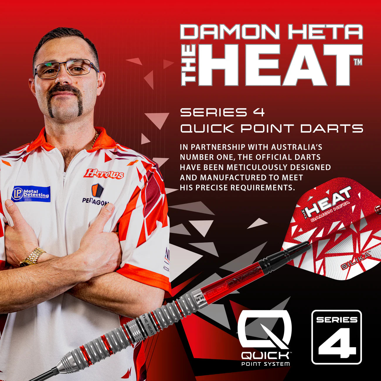 Damon Heta 90% Series 4 quick point steel tip darts - Signed box