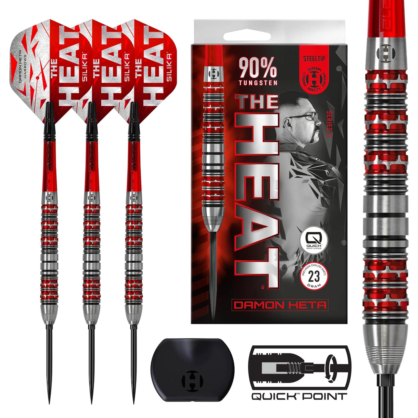 Damon Heta 90% Series 3 Quick Point Darts - Signed box