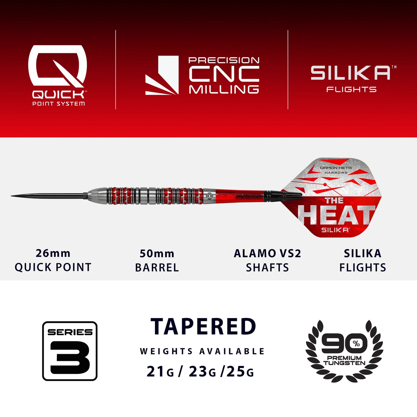 Damon Heta 90% Series 3 Quick Point Darts - Signed box