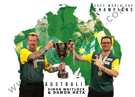 Australia World Cup Champions Print Green & White - Signed by Damon & Simon