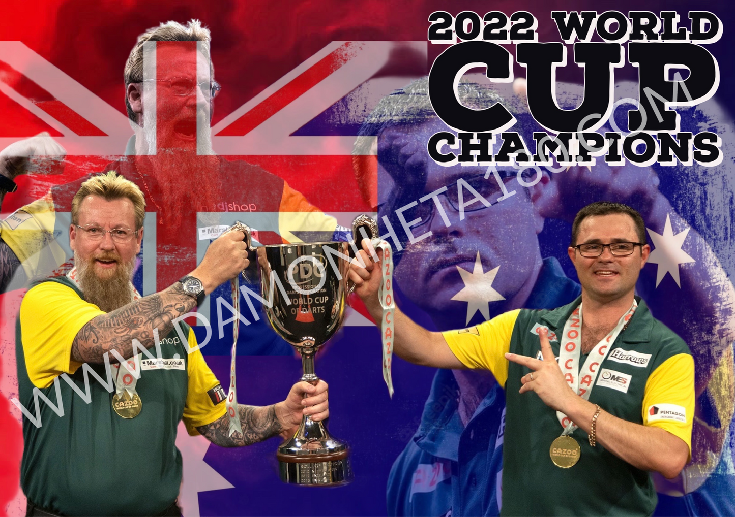 Australia World Cup Champions Print Red & Blue - Signed by Damon & Simon